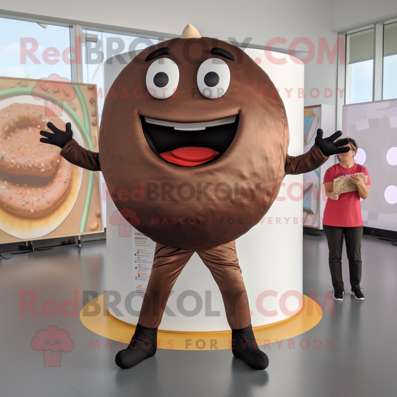 Brown Donut mascot costume character dressed with a Jeggings and Brooches