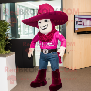 Magenta Cowboy mascot costume character dressed with a Bermuda Shorts and Ties