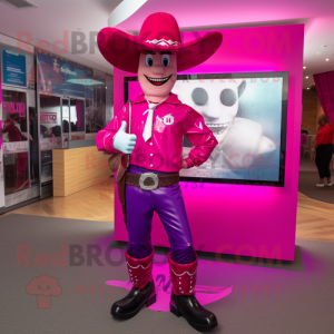 Magenta Cowboy mascot costume character dressed with a Bermuda Shorts and Ties