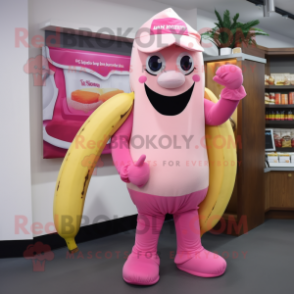 Pink Banana mascot costume character dressed with a Henley Tee and Cufflinks