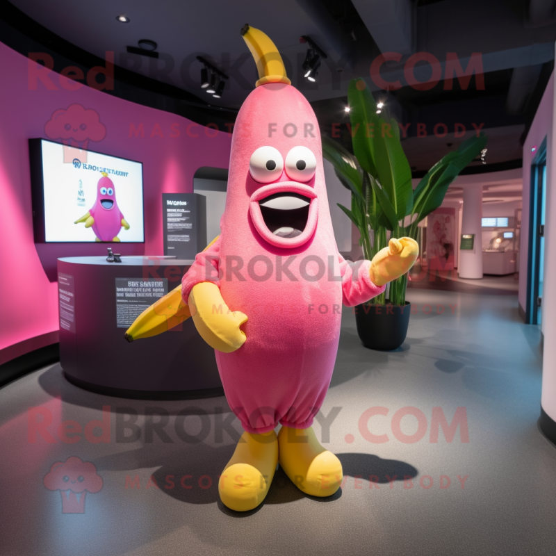 Pink Banana mascot costume character dressed with a Henley Tee and Cufflinks