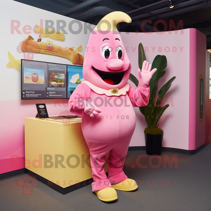 Pink Banana mascot costume character dressed with a Henley Tee and Cufflinks Pink Banana mascot costume character dressed with a Henley Tee and Cufflinks