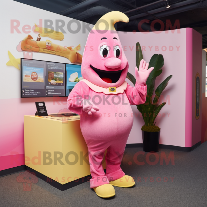 Pink Banana mascot costume character dressed with a Henley Tee and Cufflinks