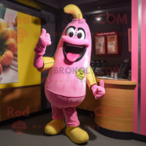 Pink Banana mascot costume character dressed with a Henley Tee and Cufflinks