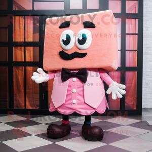 Pink Lasagna mascot costume character dressed with a Coat and Bow ties