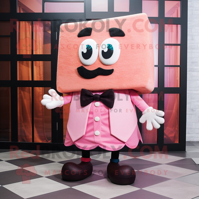 Pink Lasagna mascot costume character dressed with a Coat and Bow ties