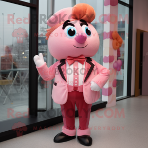 Pink Lasagna mascot costume character dressed with a Coat and Bow ties