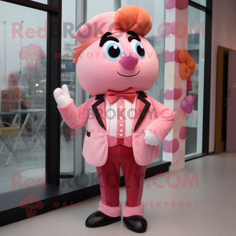 Pink Lasagna mascot costume character dressed with a Coat and Bow ties Pink Lasagna mascot costume character dressed with a Coat and Bow ties