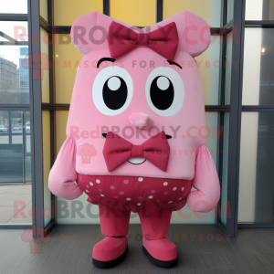 Pink Lasagna mascot costume character dressed with a Coat and Bow ties