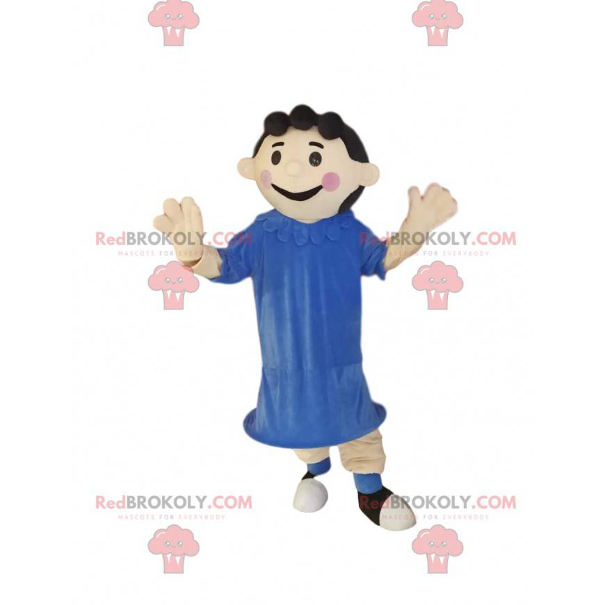 Mascota de niña con un vestido azul. - Redbrokoly.com Mascota de niña con un vestido azul. - Redbrokoly.com