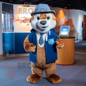 nan Otter mascot costume character dressed with a Blazer and Beanies