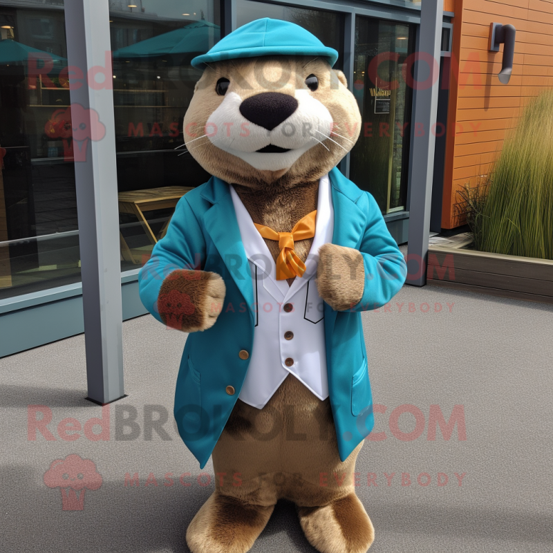 nan Otter mascot costume character dressed with a Blazer and Beanies