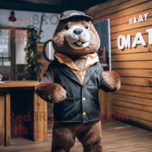 nan Otter mascot costume character dressed with a Blazer and Beanies