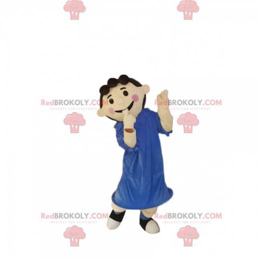 Klein meisje mascotte met een blauwe jurk. - Redbrokoly.com