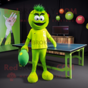 Lime Green Ping Pong Table mascot costume character dressed with a Leggings and Headbands