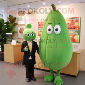 Peach Green Bean mascot costume character dressed with a Shift Dress and Cufflinks