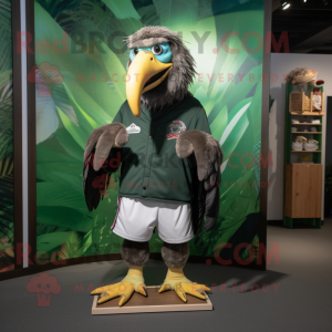 Forest Green Vulture mascot costume character dressed with a Board Shorts and Shoe laces