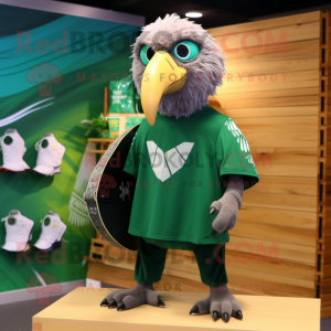 Forest Green Vulture mascot costume character dressed with a Board Shorts and Shoe laces