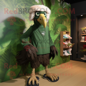 Forest Green Vulture mascot costume character dressed with a Board Shorts and Shoe laces