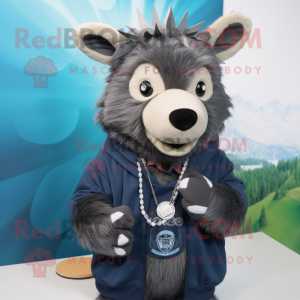 Navy Wild Boar mascot costume character dressed with a Hoodie and Necklaces