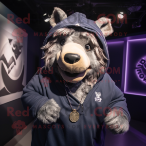 Navy Wild Boar mascot costume character dressed with a Hoodie and Necklaces