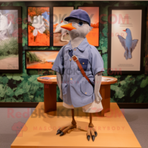 nan Passenger Pigeon mascot costume character dressed with a Running Shorts and Hat pins