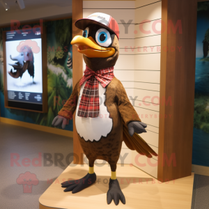 Brown Woodpecker mascot costume character dressed with a Board Shorts and Bow ties