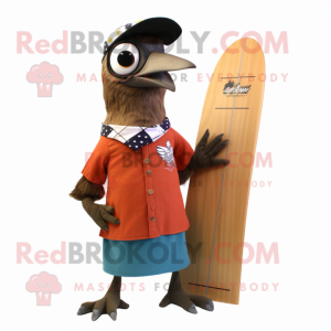 Brown Woodpecker mascot costume character dressed with a Board Shorts and Bow ties