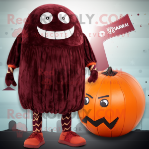 Maroon Pumpkin mascot costume character dressed with a One-Piece Swimsuit and Foot pads