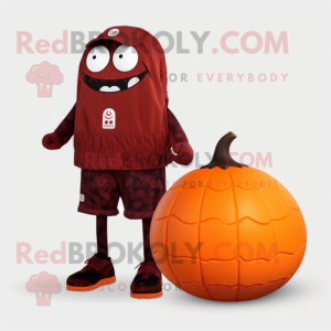 Maroon Pumpkin mascot costume character dressed with a One-Piece Swimsuit and Foot pads