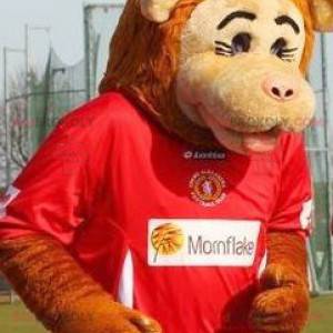 Mascotte de singe beige et orange en tenue de sport -