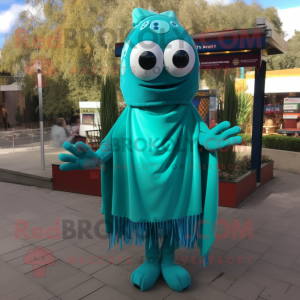 Teal Enchiladas mascot costume character dressed with a Playsuit and Scarf clips