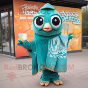Teal Enchiladas mascot costume character dressed with a Playsuit and Scarf clips