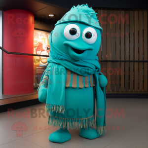 Teal Enchiladas mascot costume character dressed with a Playsuit and Scarf clips