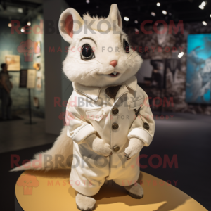 White Flying Squirrel mascot costume character dressed with a Playsuit and Lapel pins