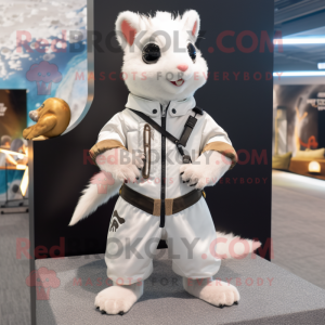 White Flying Squirrel mascot costume character dressed with a Playsuit and Lapel pins