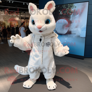 White Flying Squirrel mascot costume character dressed with a Playsuit and Lapel pins