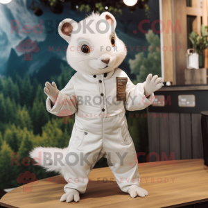 White Flying Squirrel mascot costume character dressed with a Playsuit and Lapel pins