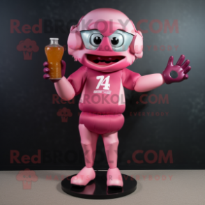 Pink American Football Helmet mascot costume character dressed with a Cocktail Dress and Gloves