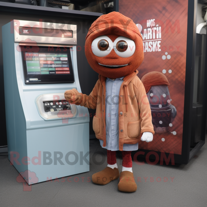 Rust Meatballs mascot costume character dressed with a Cardigan and Keychains Rust Meatballs mascot costume character dressed with a Cardigan and Keychains