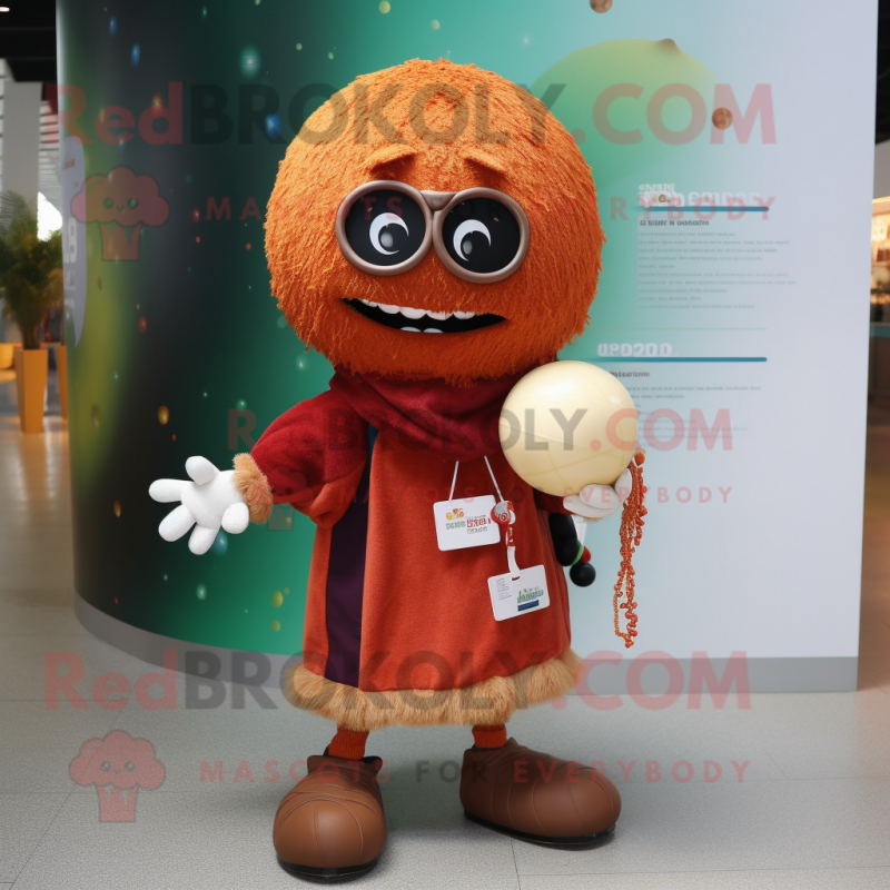 Rust Meatballs mascot costume character dressed with a Cardigan and Keychains Rust Meatballs mascot costume character dressed with a Cardigan and Keychains