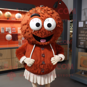 Rust Meatballs mascot costume character dressed with a Cardigan and Keychains