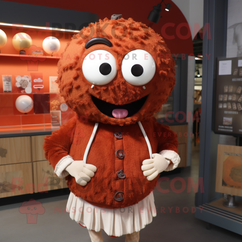 Rust Meatballs mascot costume character dressed with a Cardigan and Keychains Rust Meatballs mascot costume character dressed with a Cardigan and Keychains