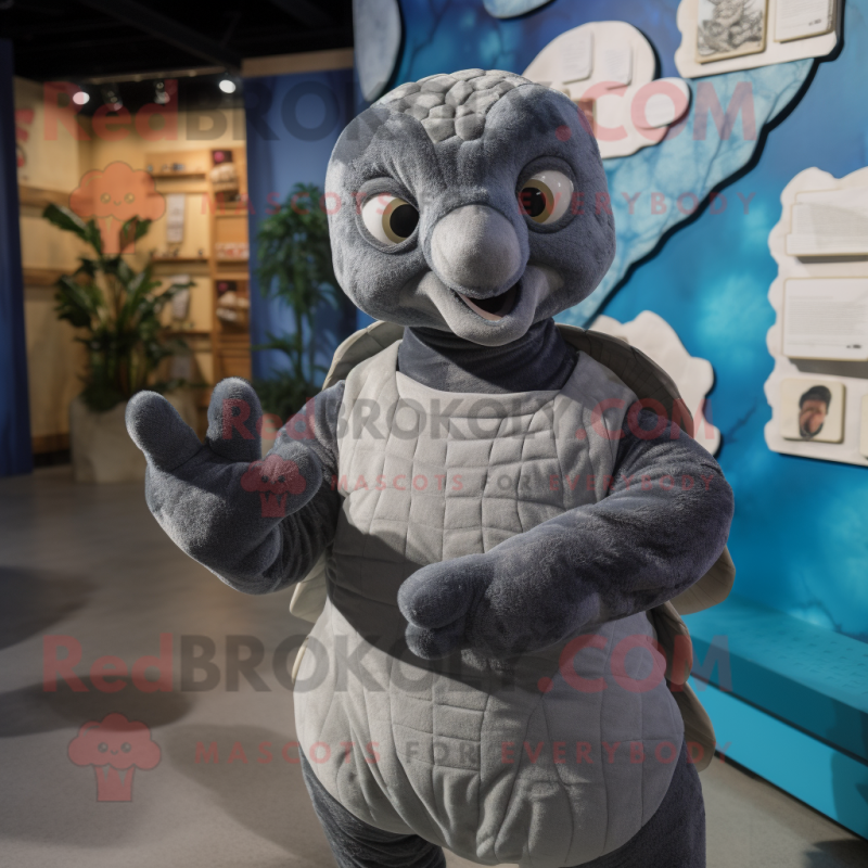 Gray Sea Turtle mascot costume character dressed with a Shift Dress and Mittens