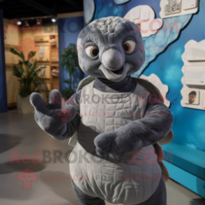 Gray Sea Turtle mascot costume character dressed with a Shift Dress and Mittens