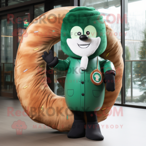 Forest Green Donut mascot costume character dressed with a Parka and Ties