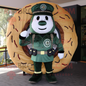 Forest Green Donut mascot costume character dressed with a Parka and Ties