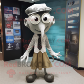 Gray Squid mascot costume character dressed with a Dress Shirt and Scarves