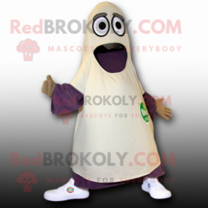 Beige Eggplant mascot costume character dressed with a Cover-up and Foot pads