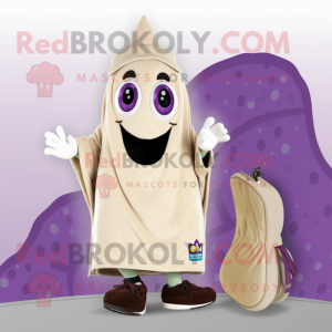 Beige Eggplant mascot costume character dressed with a Cover-up and Foot pads